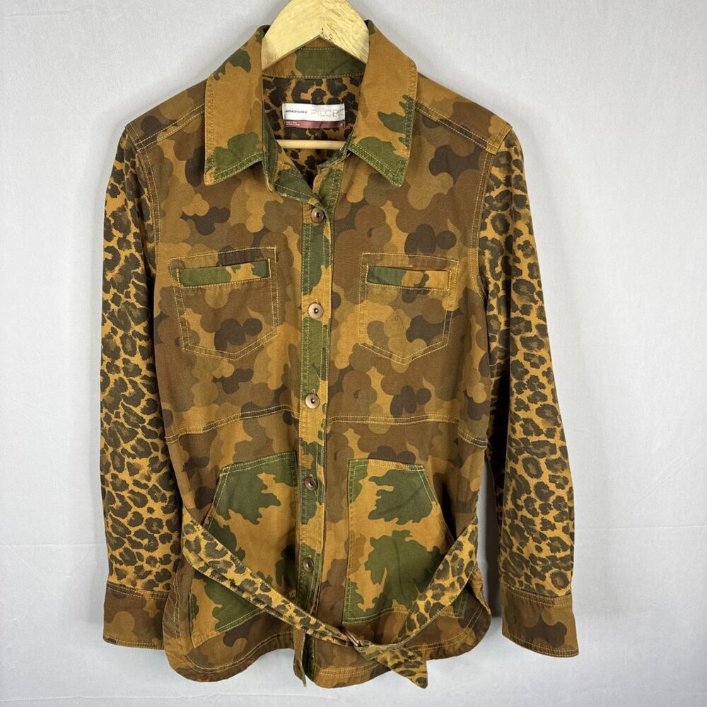 Anthropologie Pilcro Camo‎ Utility Jacket Leopard Sleeves Women’s S Belted